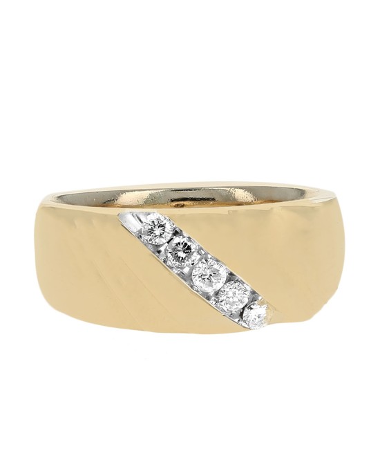 Gentlemen's Diamond Fluted Accent Ring in Yellow Gold
